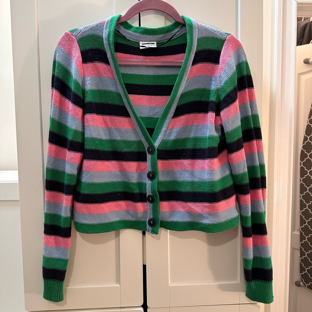 Blue pink and green striped knit cardigan sweater from dolls kill